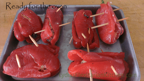 roasted red peppers ready for the oven