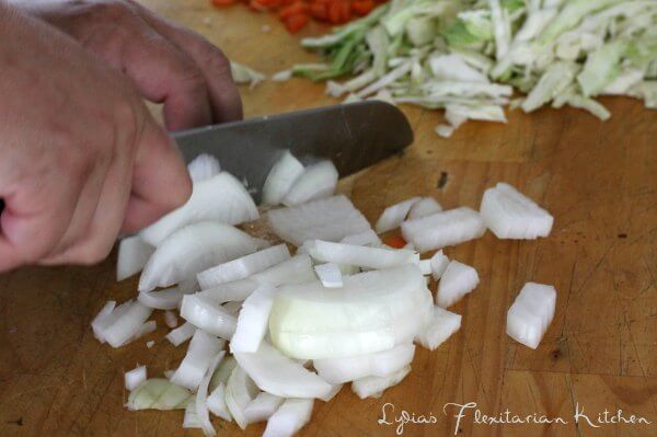 Chopped Veggies almost ready for the pot ~ Lydia's Flexitarian Kitchen
