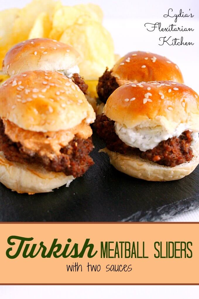 Turkish Meatball Sliders with Two Sauces ~ Lydia's Flexitarian Kitchen