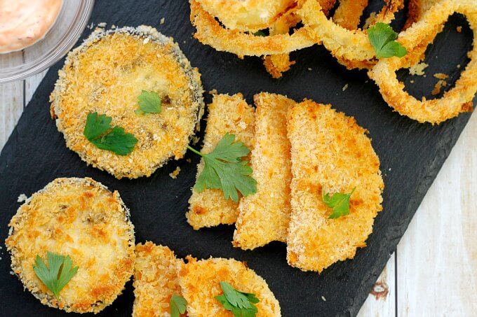 Oven Fried Onions Rings and Other Veggies ~ Crispy Not Oily ~ Lydia's Flexitarian Kitchen