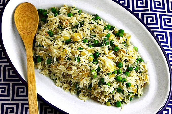 Herbed Peas and Rice ~ A quick and easy weeknight side ~ Lydia's Flexitarian Kitchen