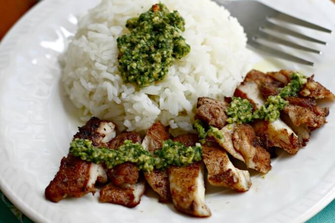 Diana Henry's Hot Green Relish with Turkish Spiced Chicken and Rice ~ I Heart Cooking Clubs ~ Lydia's Flexitarian Kitchen