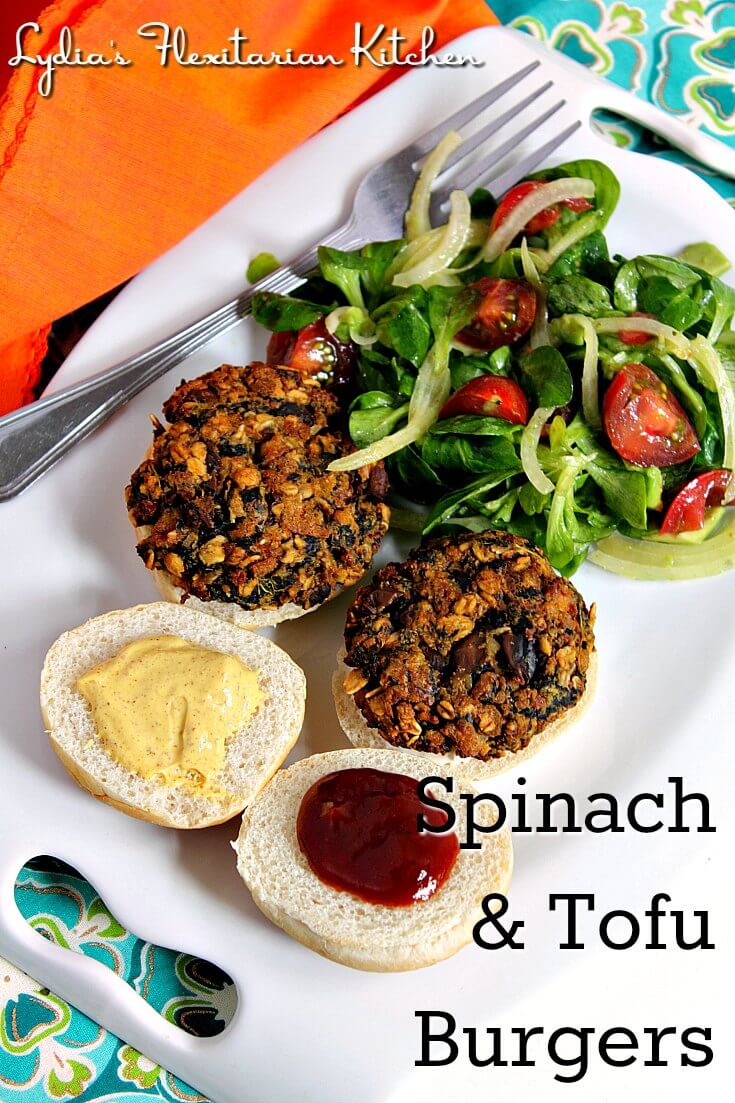 Spinach Tofu Burgers ~ Lydia's Flexitarian Kitchen