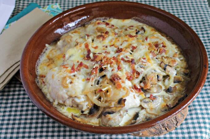 Chicken with Mushrooms, Onions and Bacon ~ Pantry Dinner ~ Lydia's Flexitarian Kitchen
