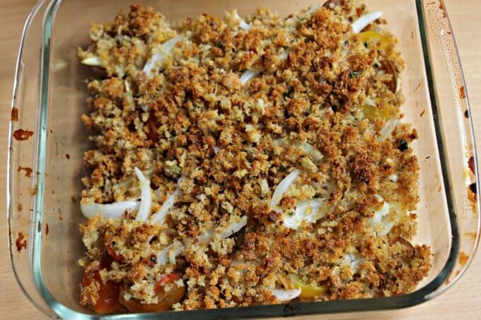 Roasted Tomatoes and Onions with Herbed Breadcrumbs ~ Lydia's Flexitarian Kitchen